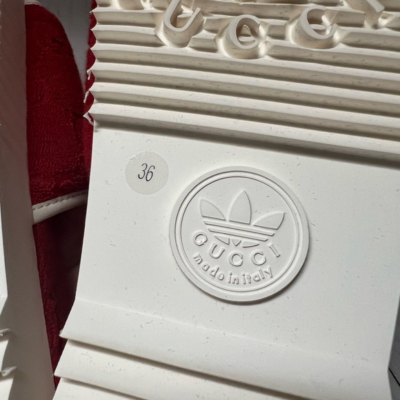 Gucci X Adidas Terry Cloth GG Monogram Platform Slide Sandals Red Sz 36 / 6